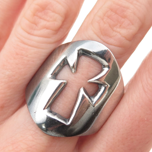 925 Sterling Silver Vintage Mexico Cross Oxidized Ring Size 13