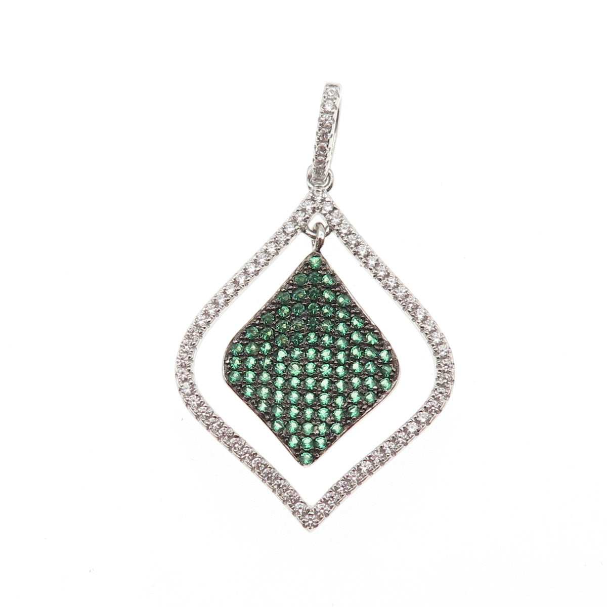 925 Sterling Silver Round-Cut Green & White C Z Petal Charm Pendant