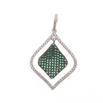 925 Sterling Silver Round-Cut Green & White C Z Petal Charm Pendant