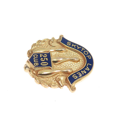 Gold Filled Vintage Enamel Skytop Lanes 250 Bowling Club Pin Brooch