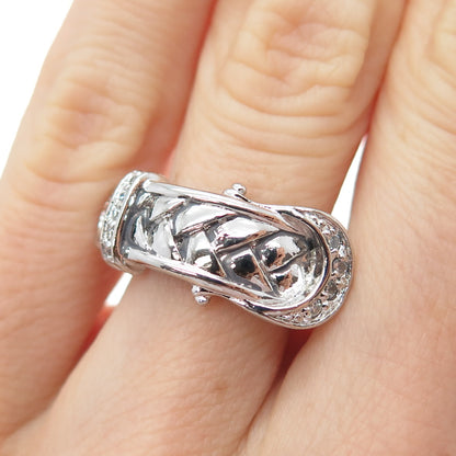 925 Sterling Silver Round-Cut C Z Woven Belt Buckle Ring Size 6
