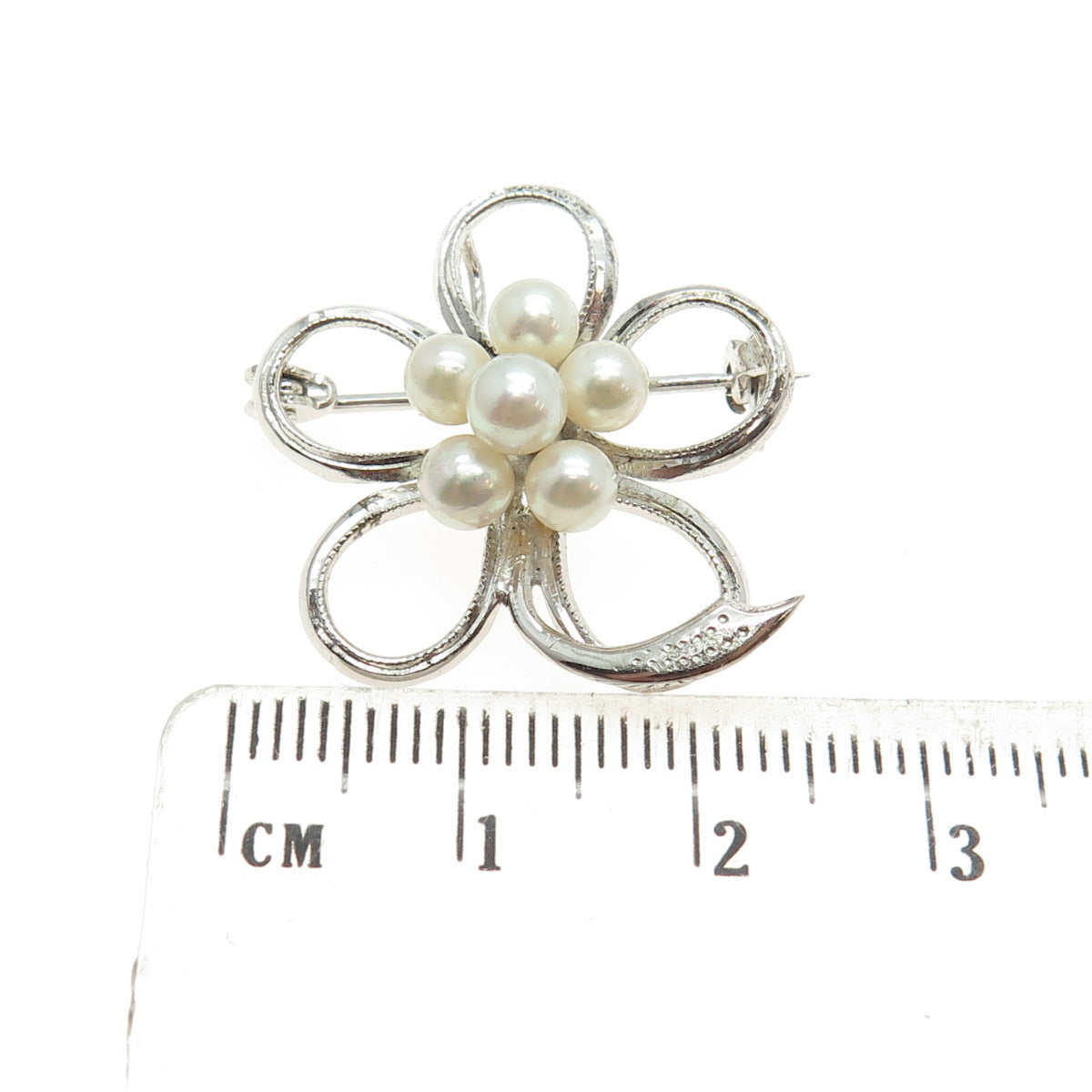 925 Sterling Silver Antique Art Deco Real Pearl Floral Pin Brooch / Pendant