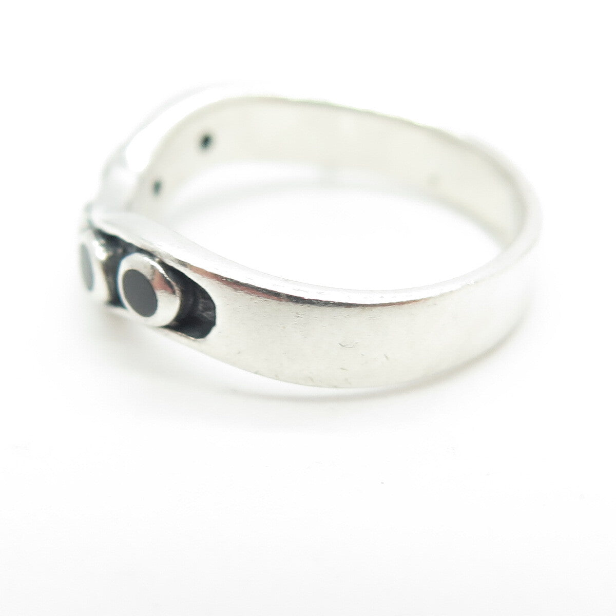 925 Sterling Silver Vintage Black Enamel Wavy Ring Size 6.75
