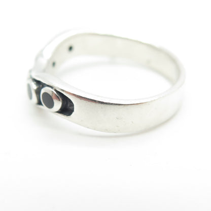 925 Sterling Silver Vintage Black Enamel Wavy Ring Size 6.75