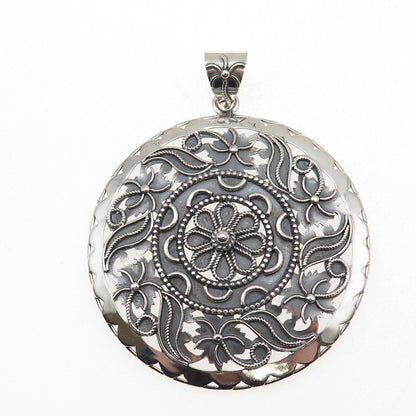 DP Doug Paulus 925 Sterling Silver Vintage Floral Disc Oxidized Pendant