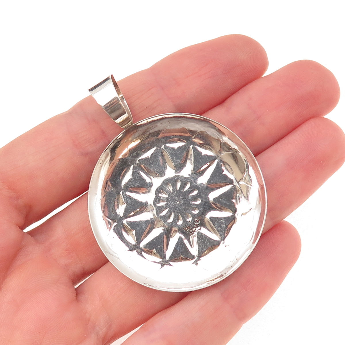 Quoc Turquoise Old Pawn 925 Sterling Silver Vintage Southwestern Concho Pendant