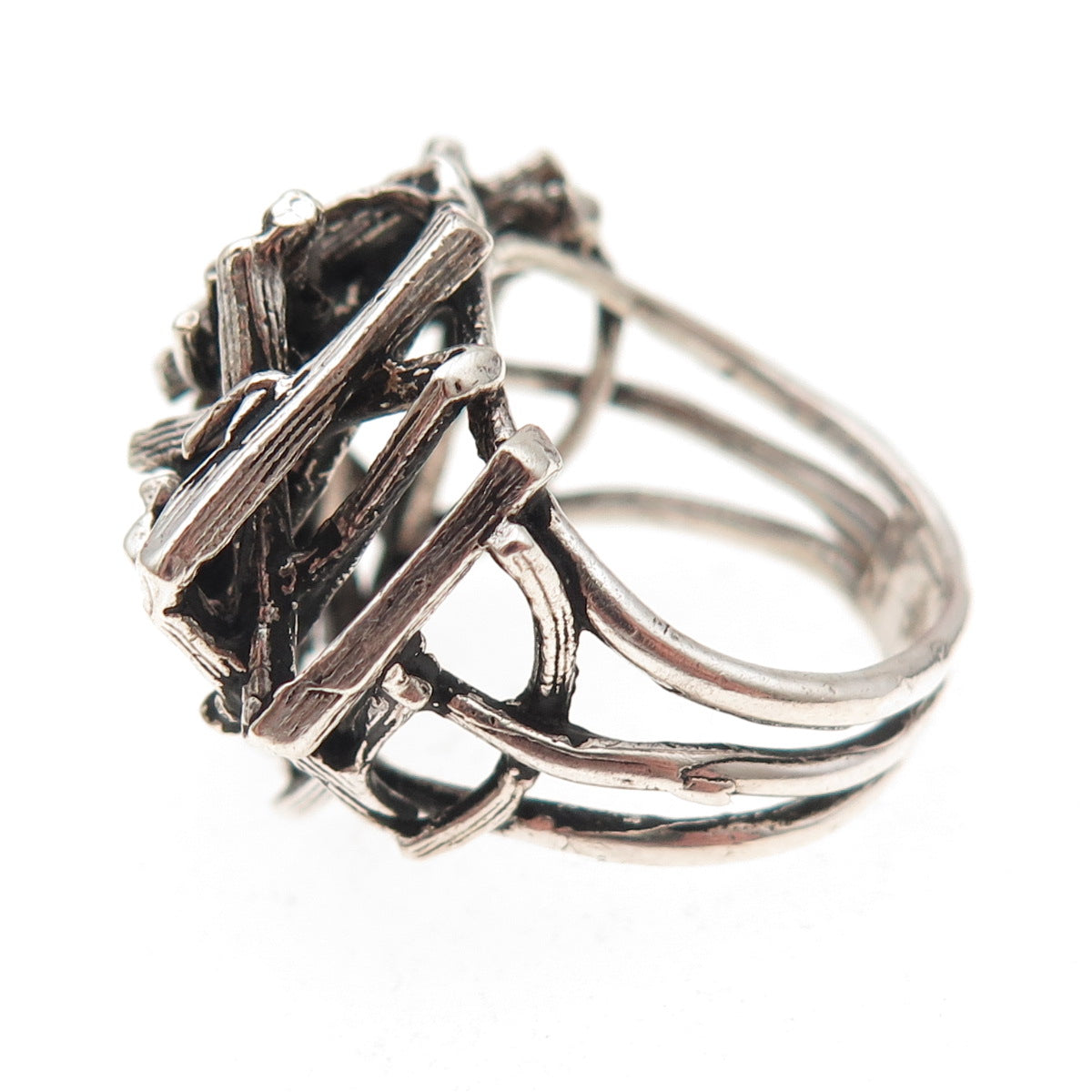 925 Sterling Silver Vintage Modernist Nest Oxidized Ring Size 6.75