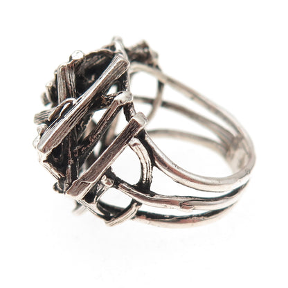 925 Sterling Silver Vintage Modernist Nest Oxidized Ring Size 6.75