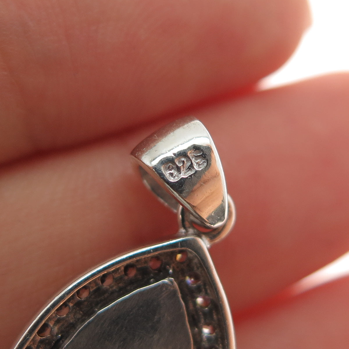 925 Sterling Silver Real Marquise-Cut Black Spinel & C Z Charm Pendant