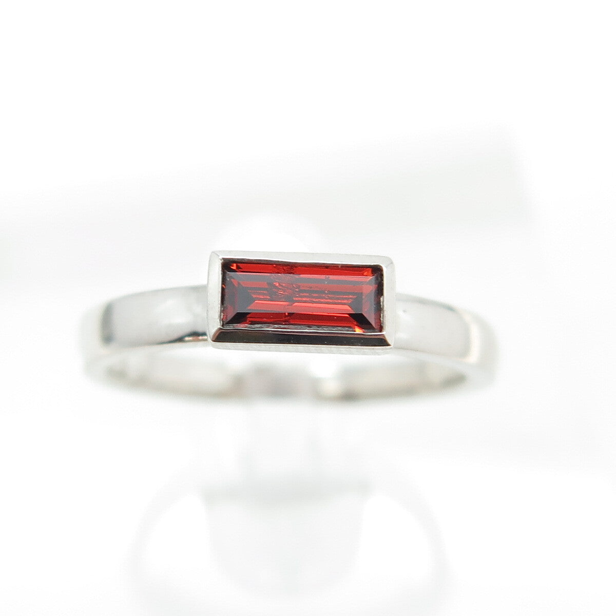 925 Sterling Silver Baguette-Cut Red C Z Ring Size 6.75