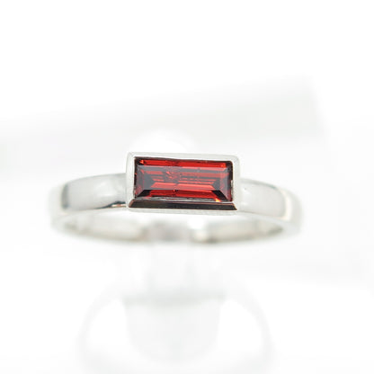 925 Sterling Silver Baguette-Cut Red C Z Ring Size 6.75