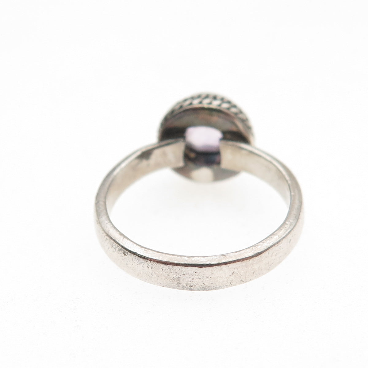 925 Sterling Silver Vintage Real Round-Cut Amethyst Oxidized Ring Size 5.75