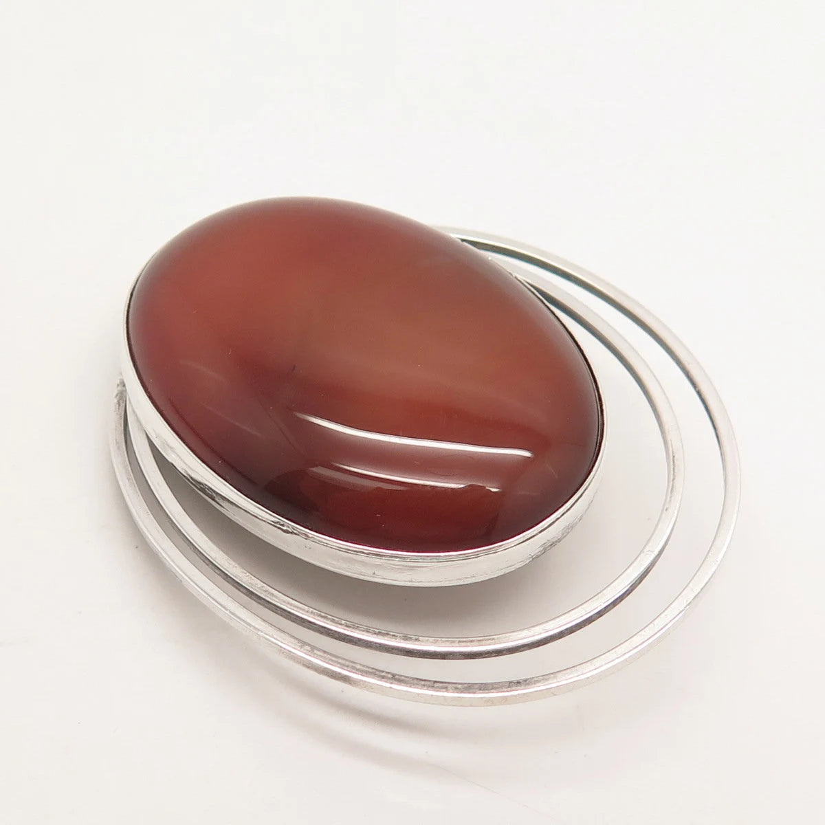925 Sterling Silver Vintage Israel Real Red Agate Gemstone Pin Brooch / Pendant