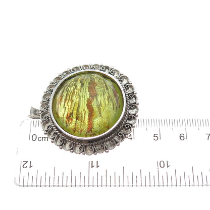 925 Sterling Silver Vintage Mexico Dichroic Glass Sun Pin Brooch / Pendant