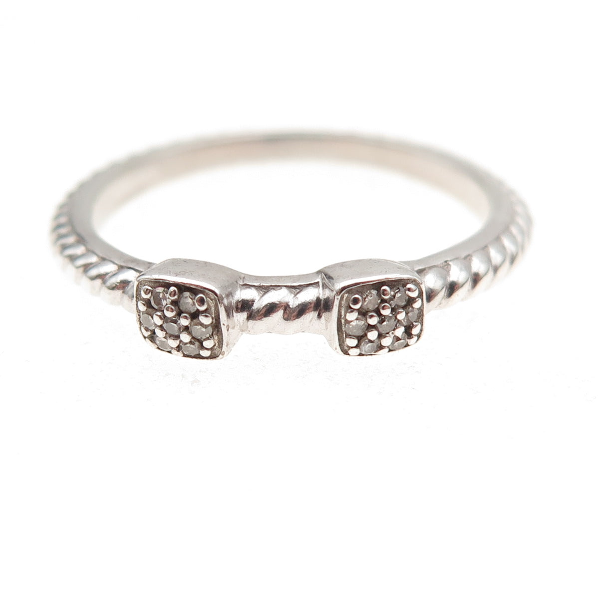 925 Sterling Silver Real Round-Cut Diamond Station Ring Size 9.25