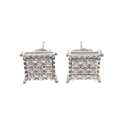 925 Sterling Silver Round-Cut Shaped C Z Sparkle Square Stud Earrings
