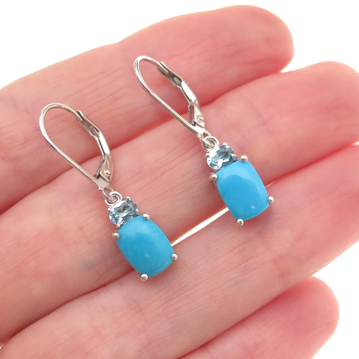 Chuck Clemency 925 Sterling Silver Real Turquoise & Blue Topaz Dangle Earrings