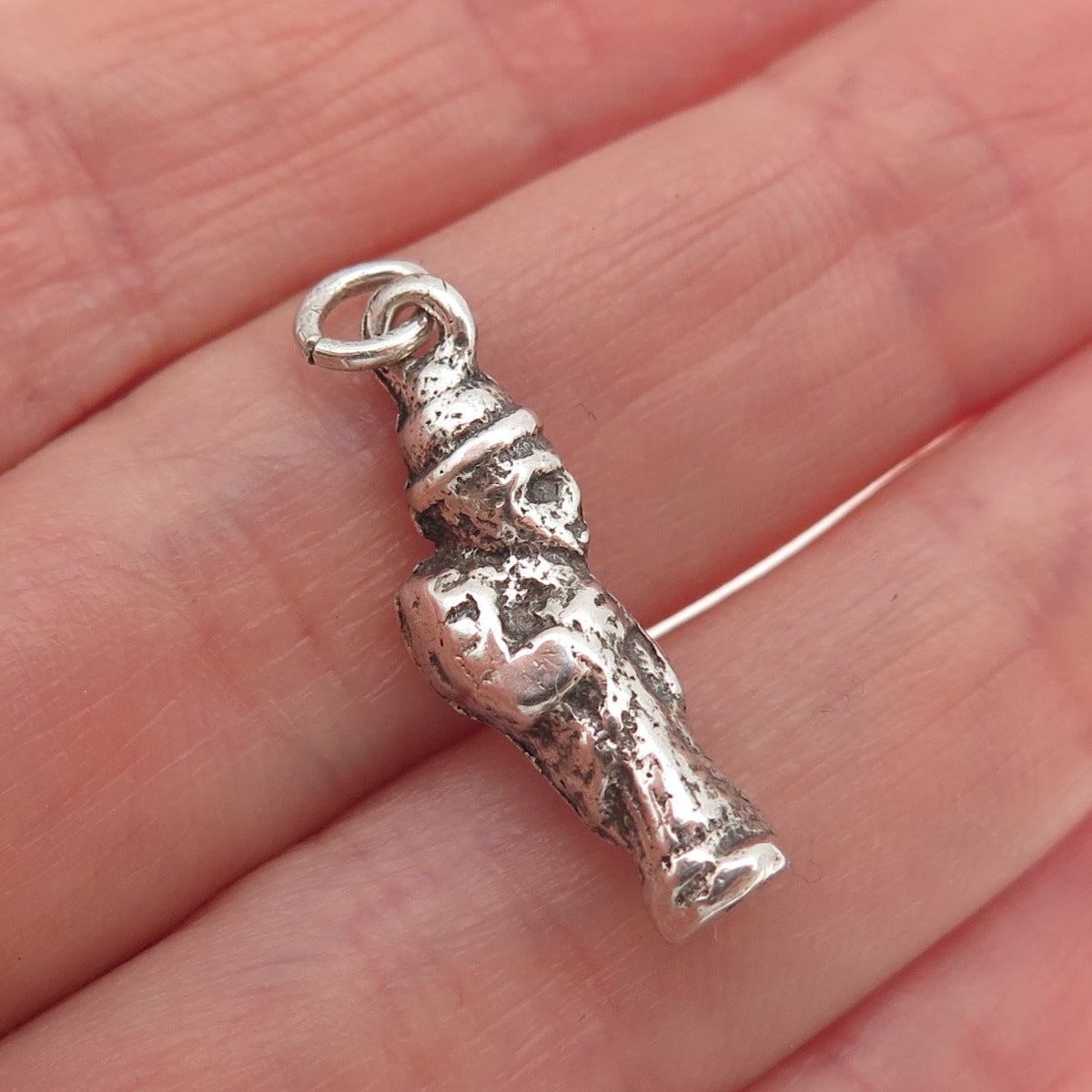 925 Sterling Silver Antique Art Deco Death God Oxidized 3D Mini Charm Pendant