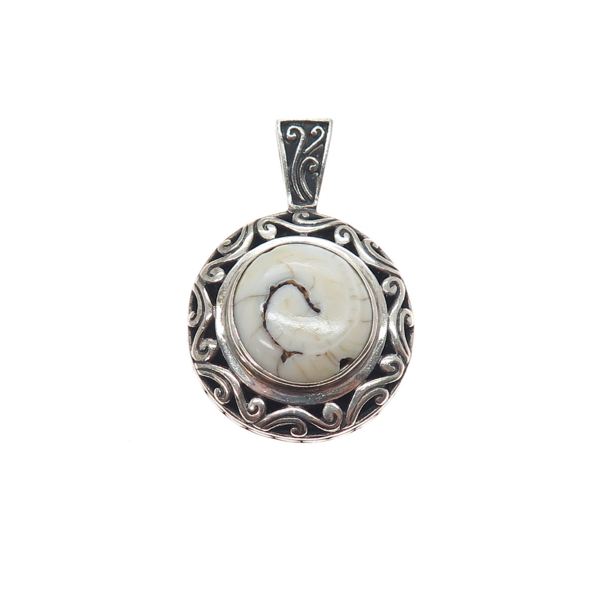 925 Sterling Silver Vintage Modernist Ornate Charm Pendant