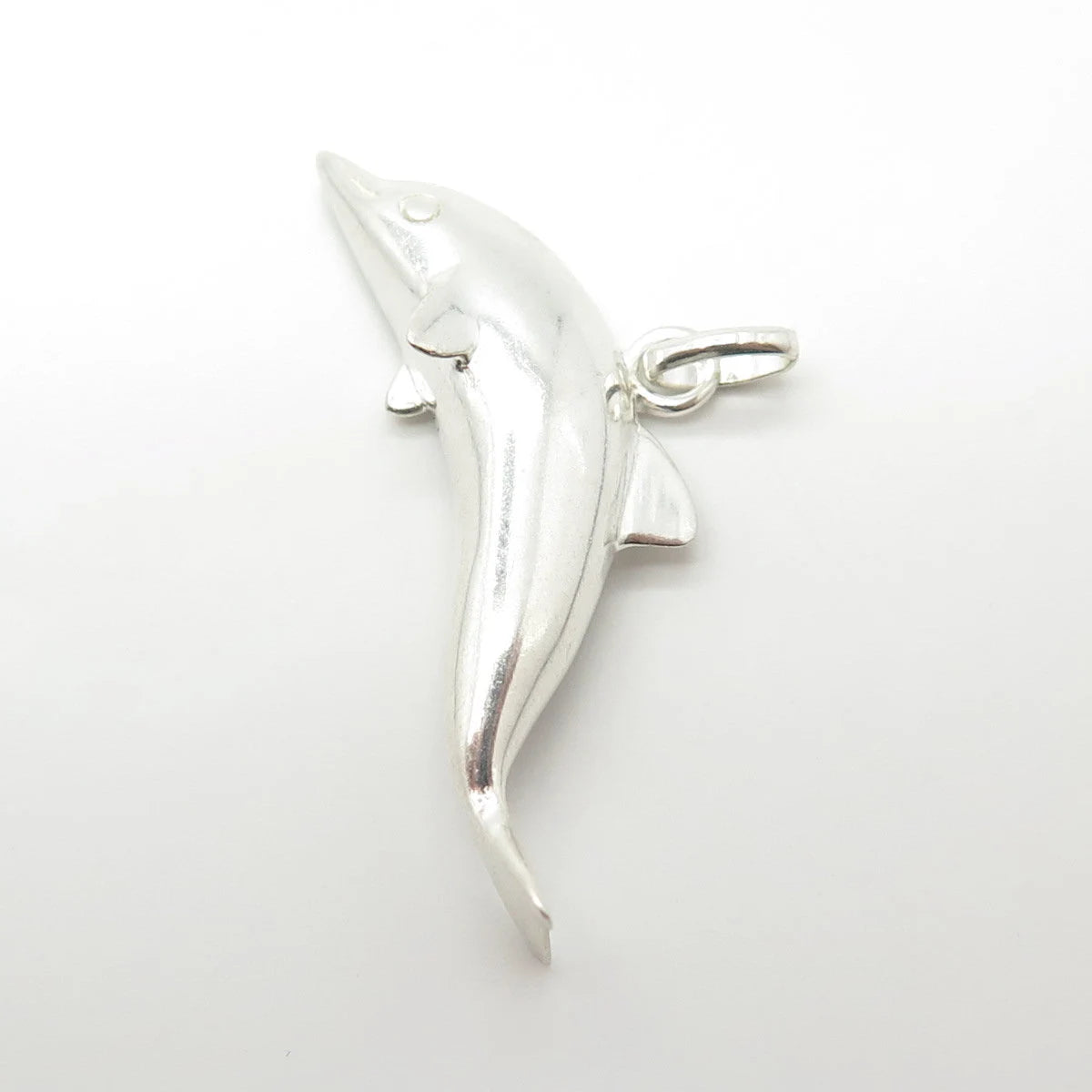 925 Sterling Silver Vintage Dolphin For Good Luck 3D Charm Pendant