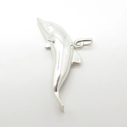 925 Sterling Silver Vintage Dolphin For Good Luck 3D Charm Pendant