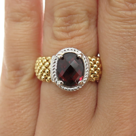 925 Sterling Silver 1/10 14K Gold Filled Italy Red Garnet Popcorn Ring Size 5.25