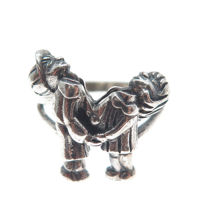 925 Sterling Silver Vintage Boy & Girl Couple Movable Heads Ring Size 6.5