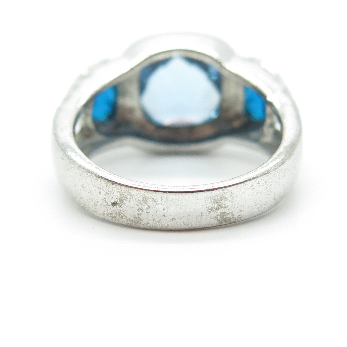 925 Sterling Silver Cushion-Cut Shaped Blue C Z Cocktail Ring Size 9
