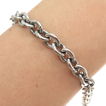 925 Sterling Silver Vintage Italy Oxidized Cable Link Bracelet 6.75"