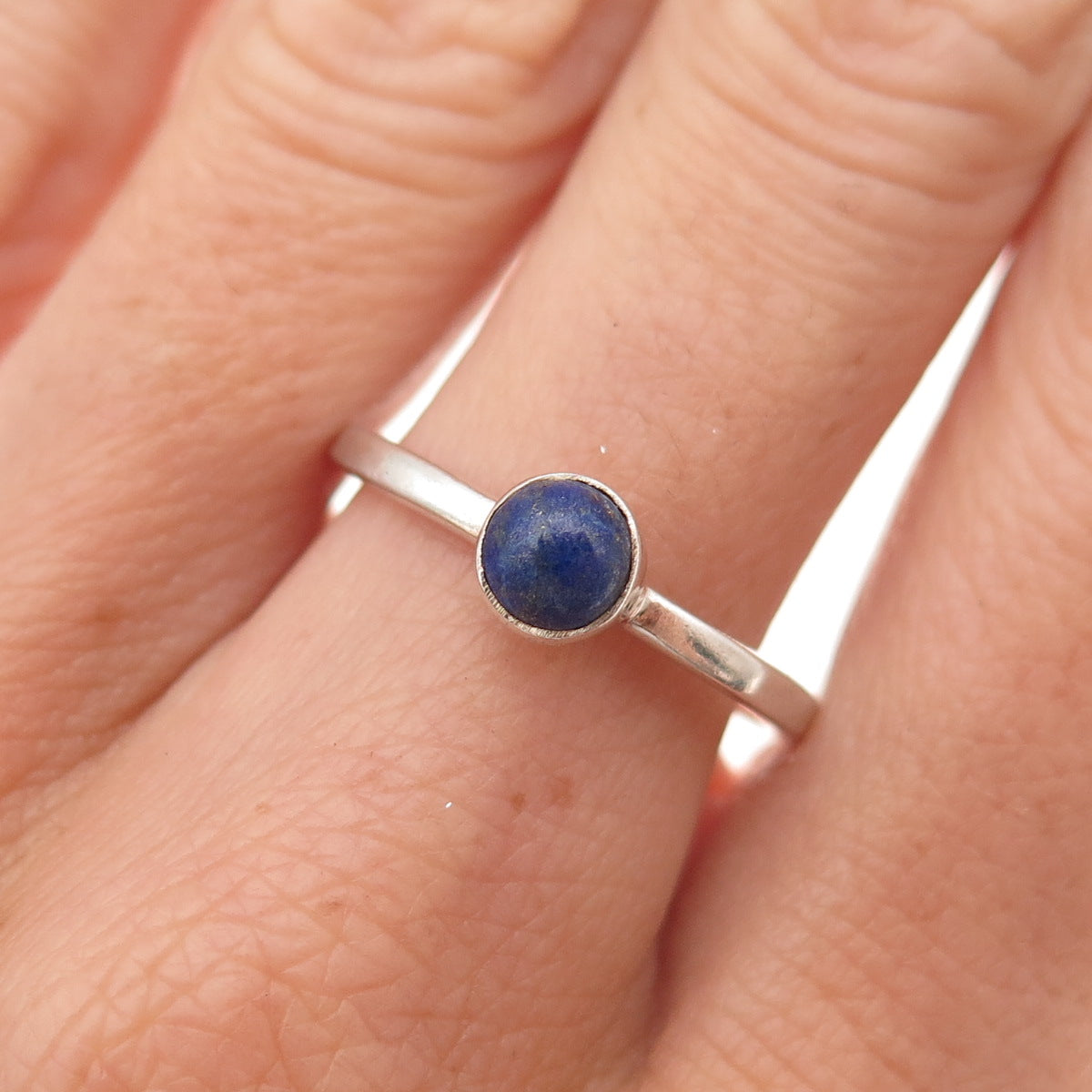 925 Sterling Silver Vintage Real Lapis Oxidized Ring Size 8.25