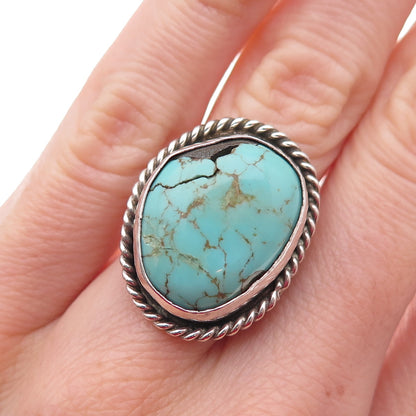 Old Pawn 925 Sterling Silver Vintage Southwestern Turquoise Tribal Ring Size 5