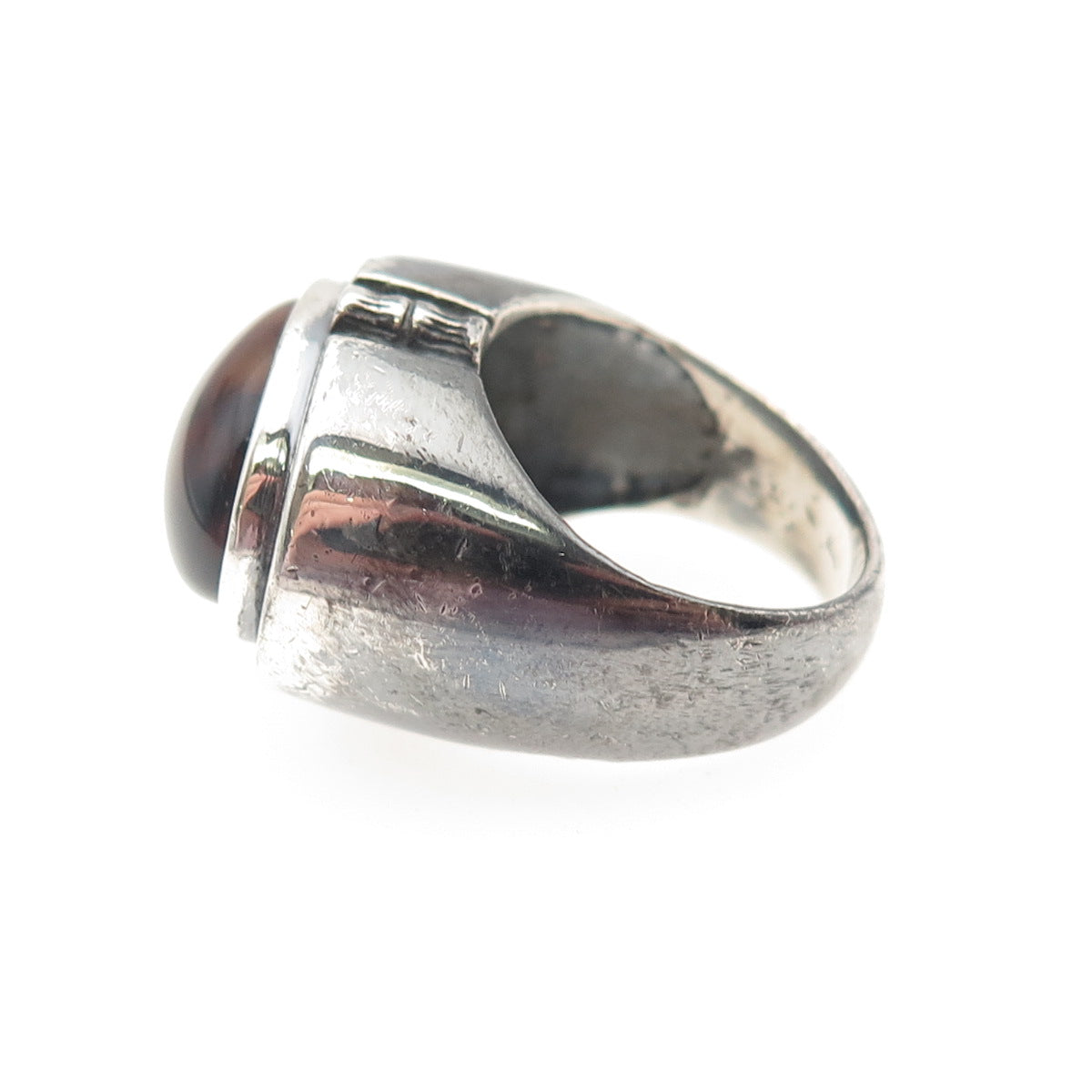 925 Sterling Silver Vintage Real Agate Modernist Oxidized Ring Size 7