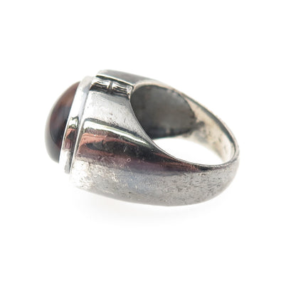 925 Sterling Silver Vintage Real Agate Modernist Oxidized Ring Size 7