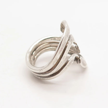 925 Sterling Silver Vintage Wavy Triple-Bar Ring Size 8.25