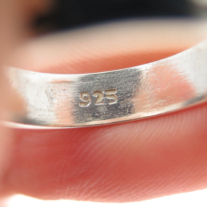 925 Sterling Silver Vintage Real Turquoise Inlay Dolphin Band Ring Size 6.75