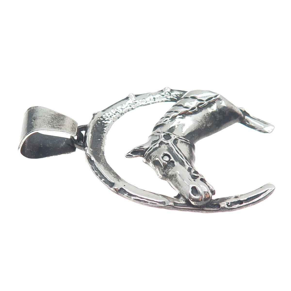 925 Sterling Silver Vintage Horseshoe Club Oxidized Pendant