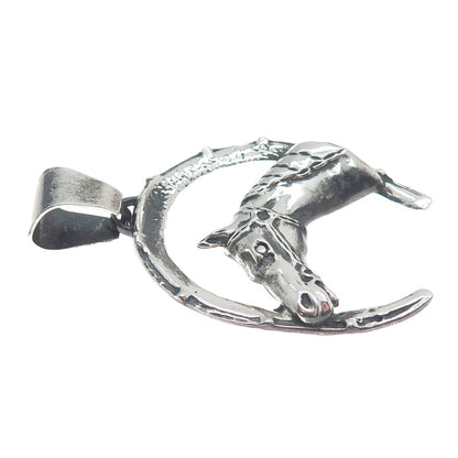 925 Sterling Silver Vintage Horseshoe Club Oxidized Pendant