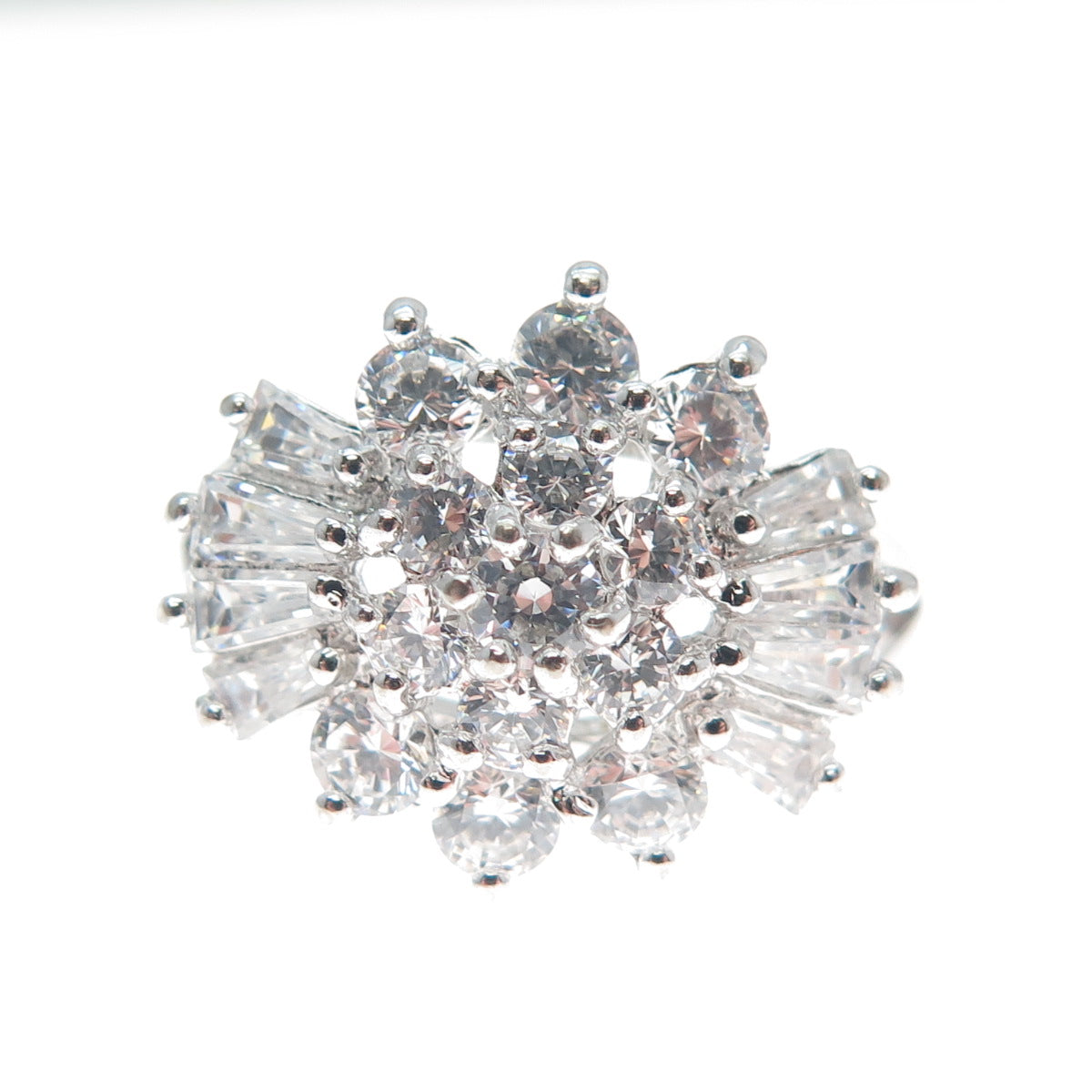 DIADEMA 925 Sterling Silver Round & Tapered Baguette-Cut Shaped C Z Ring Size 7