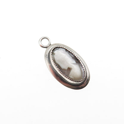 925 Sterling Silver Vintage Real MOP Lady Cameo Mini Charm Pendant