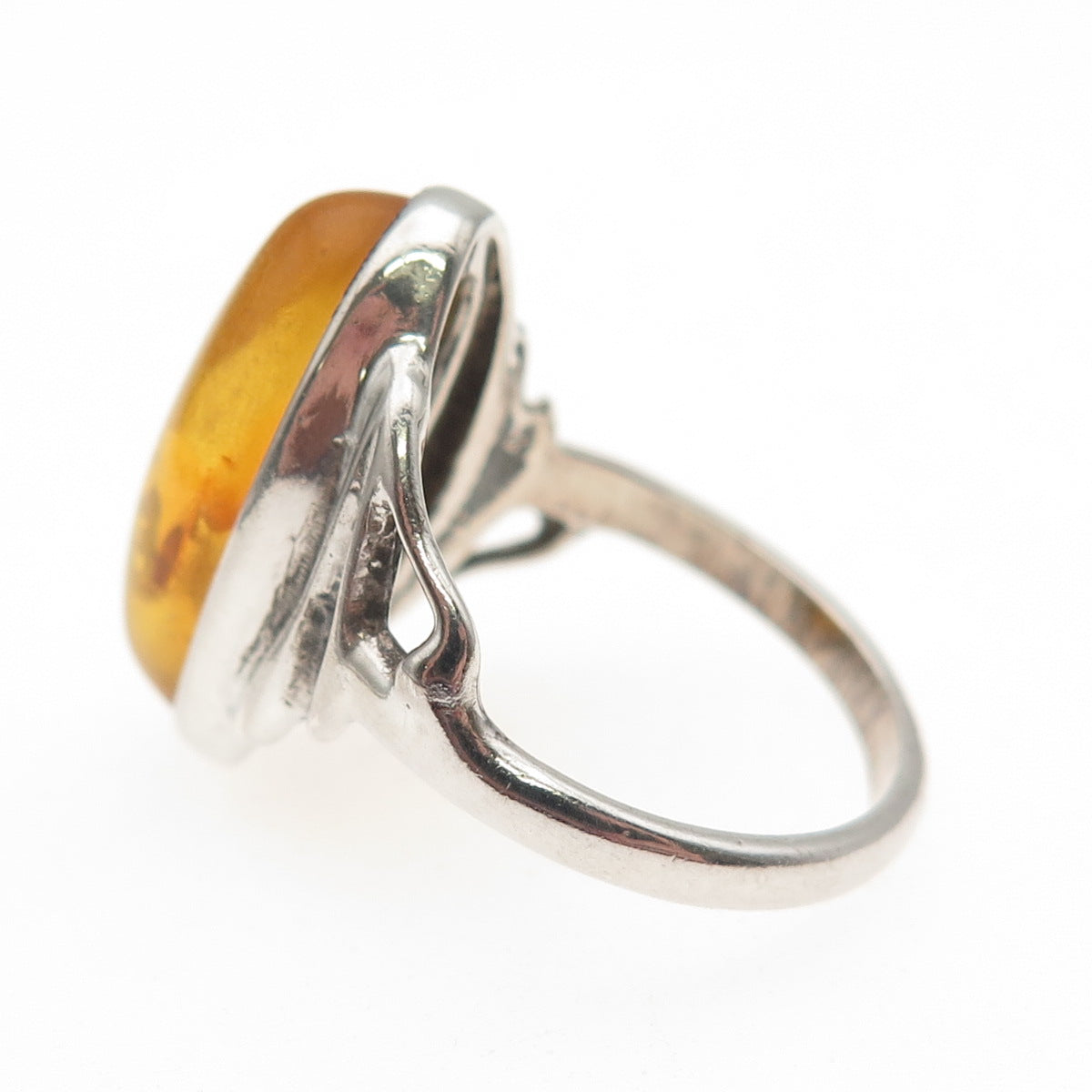 925 Sterling Silver Vintage Real Amber Modernist Ring Size 8.25