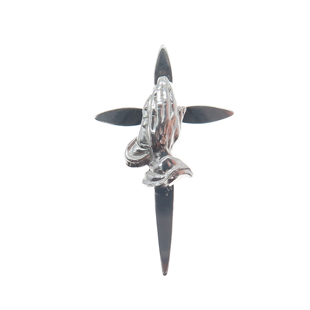 925 Sterling Silver Vintage Prayer Hand Cross Religious Pendant
