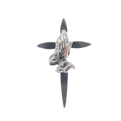 925 Sterling Silver Vintage Prayer Hand Cross Religious Pendant