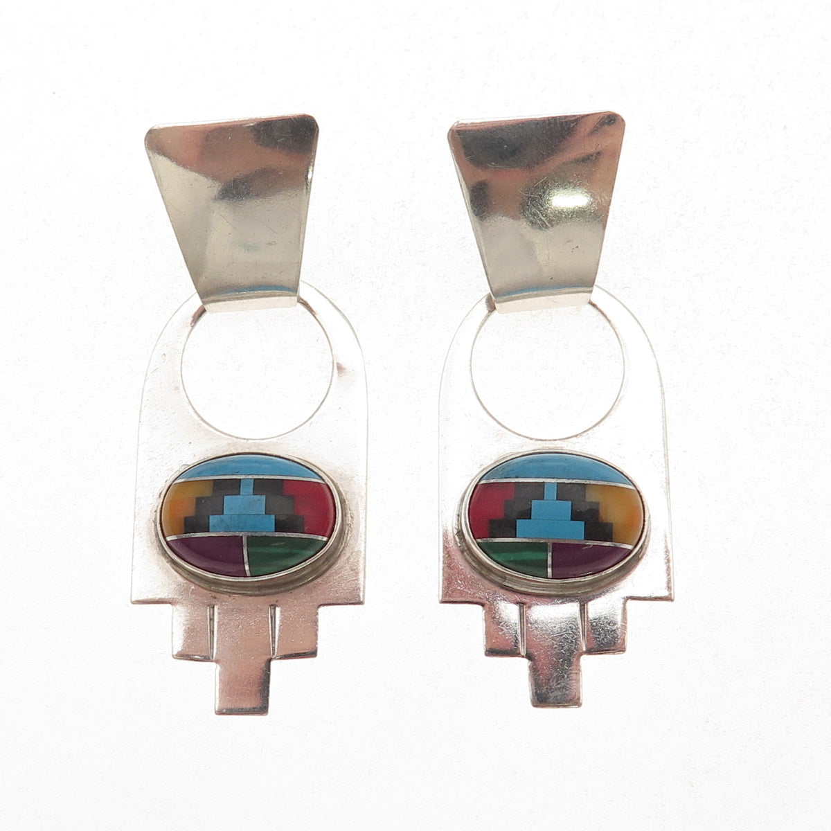 VanHorne Collection Old Pawn Sterling Silver Vintage Multi-Gem Dangle Earrings