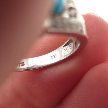 Chuck Clemency 925 Sterling Silver Real Turquoise & White Topaz Ring Size 8