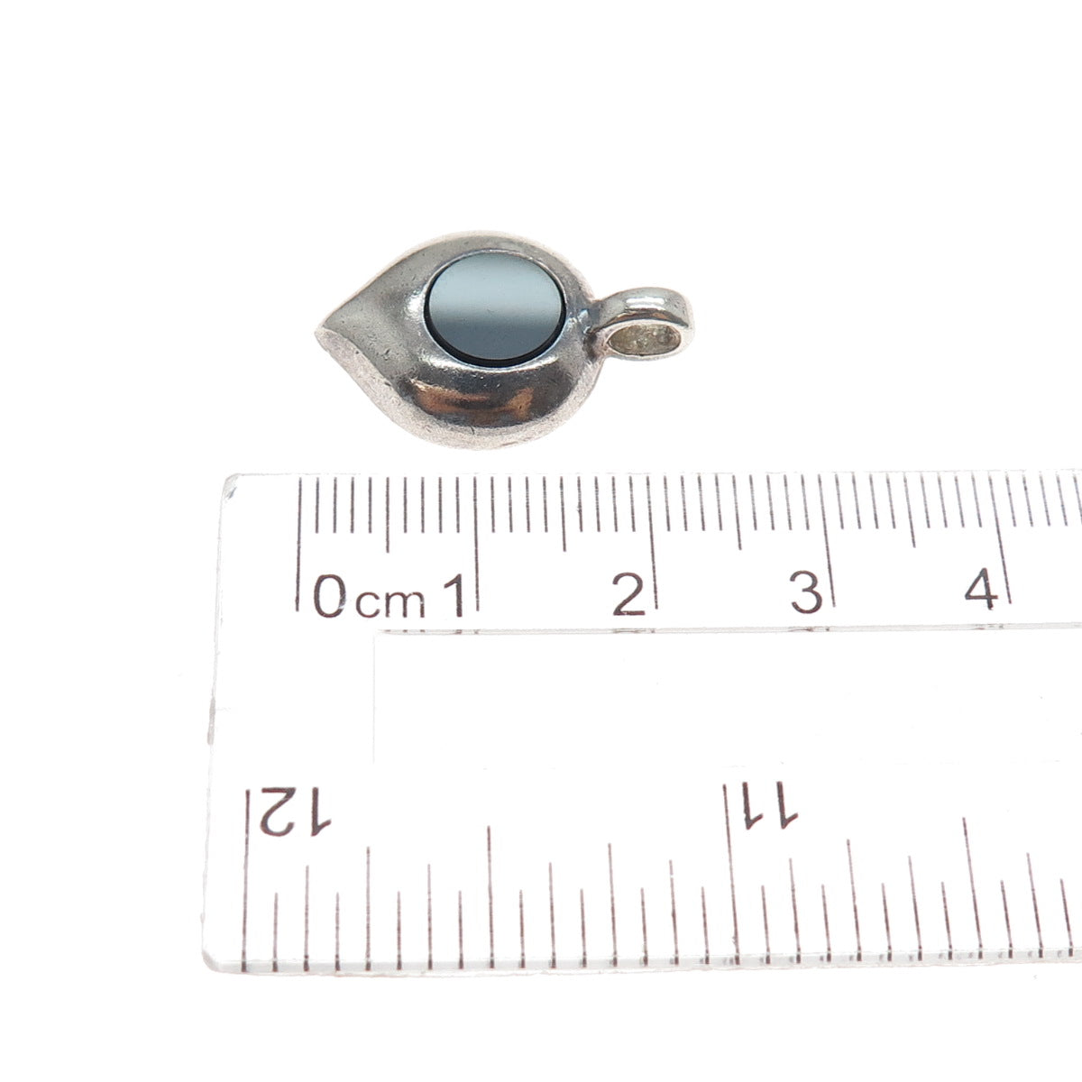 925 Sterling Silver Vintage Israel Real Black Onyx Modernist Petal Mini Pendant