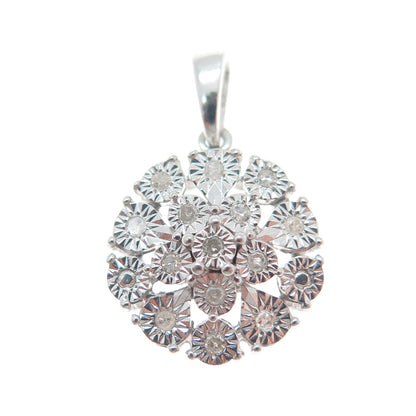 925 Sterling Silver Real Round-Cut Diamond Flower Minimalist Charm Pendant