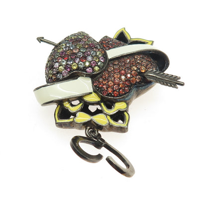 925 Sterling Silver Black Rhodium Enamel Real Multi-Color Sapphire Heart Pendant
