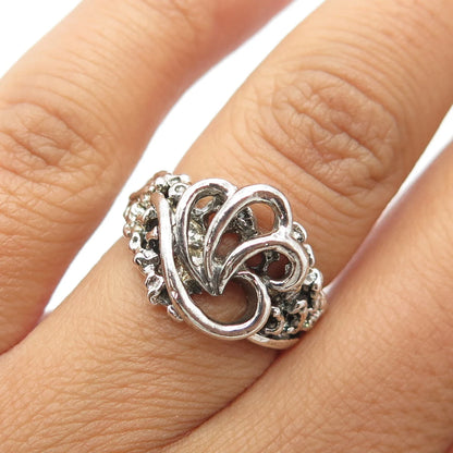 925 Sterling Silver Vintage Swirl Modernist Ring Size 5.5