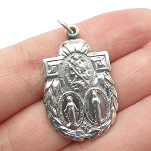925 Sterling Silver Antique Art Deco Jesus St. Mary & Christopher Medal Pendant