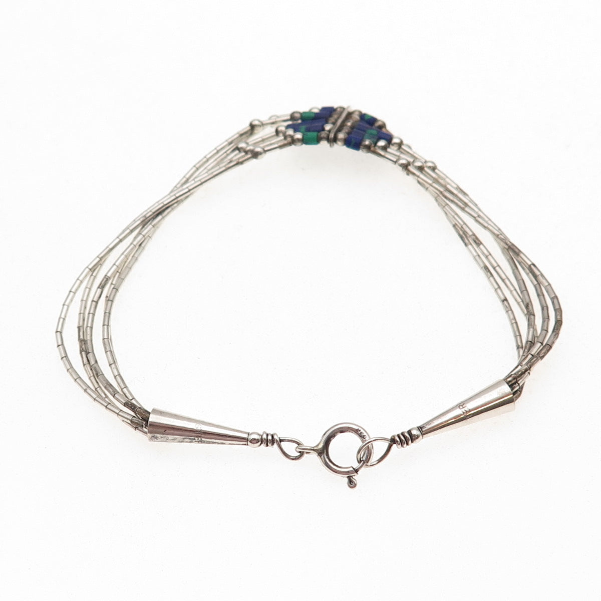 Old Pawn 925 Sterling Silver Vintage Azurite 5-Strand Liquid Chain Bracelet 7"